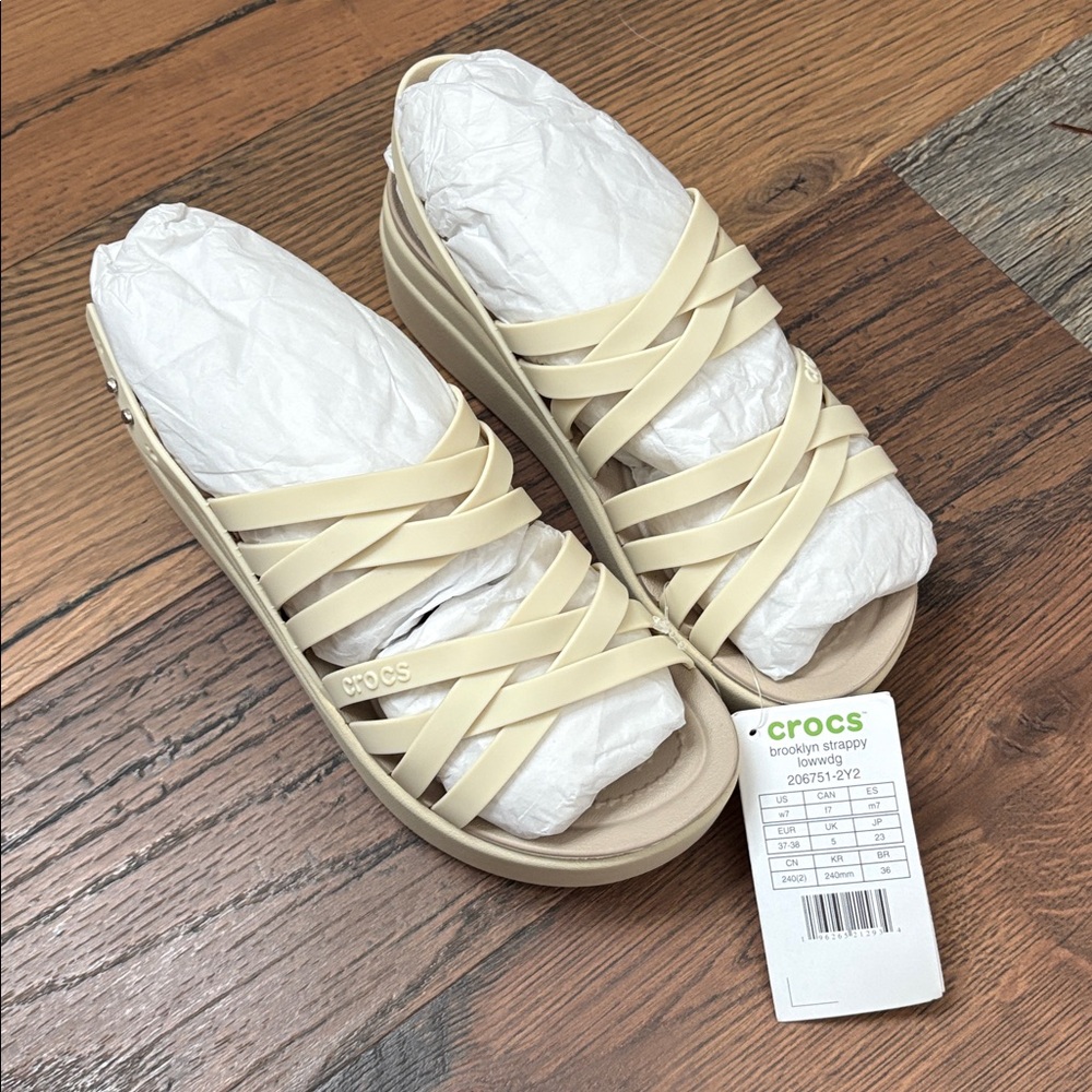 CROCS Beige Strappy Sandals Brooklyn Wedge